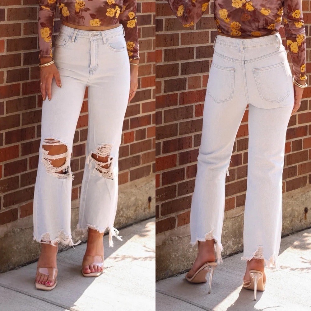 NWT Vervet 90s vintage flare light wash crop distressed raw hem jeans 29